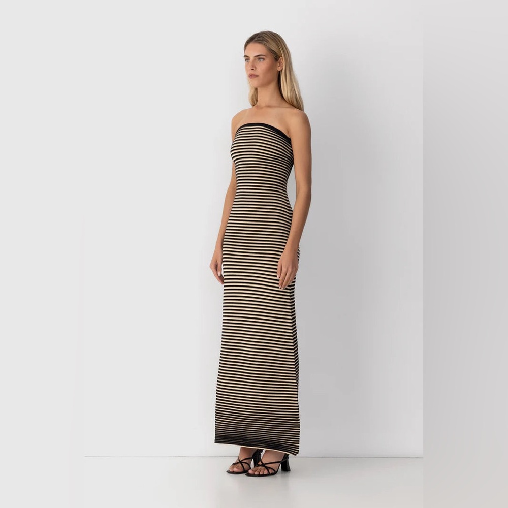 The Wolf Gang Sunmor knit striped maxi tube dress in noir - Picture 2 of 10